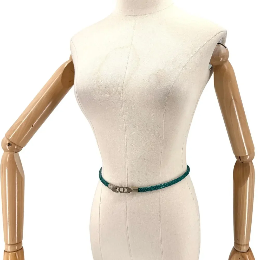 Vintage 90s Green Teal Genuine Snakeskin Super Skinny Belt